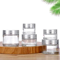 10pcs/lot Glass Cream Jar Bottle 5g 10g 20g 30g 100g Empty Container Cosmetic Jar With Silver Lid Nail Arts Small Clear Can Tin 2