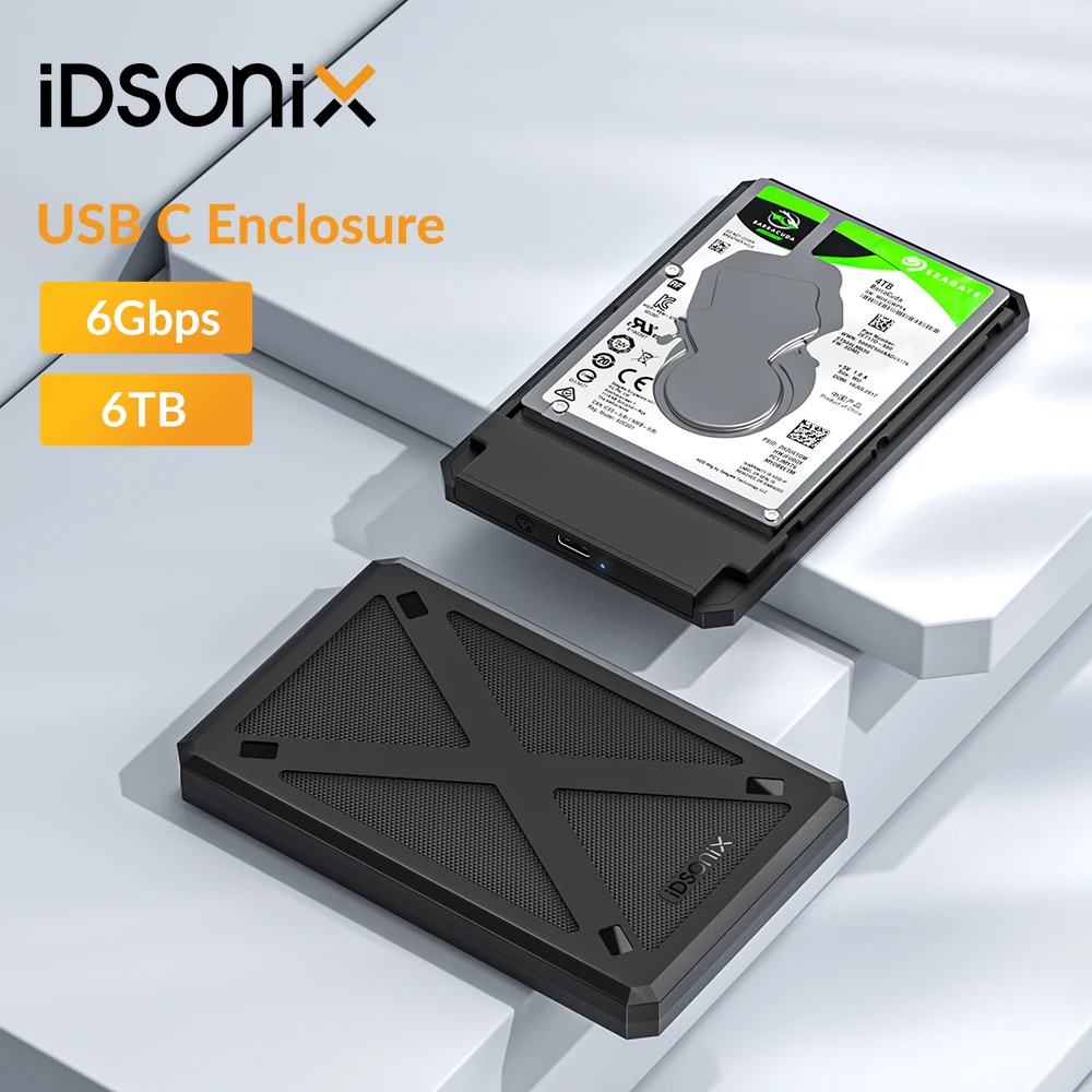 iDsonix 2.5 inch HDD Enclosure SATA SSD Hard Drive Case USB Type C to SATA3.0 6Gbps External HDD