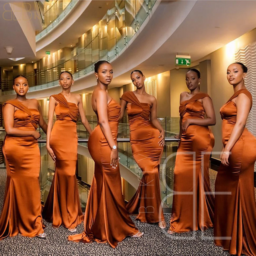 

Burnt Orange Satin Bridesmaid Dresses One Shoulder Wedding Party Dresses for Bridesmaids 2024 Mermaid Elegant Gowns Woman Dress