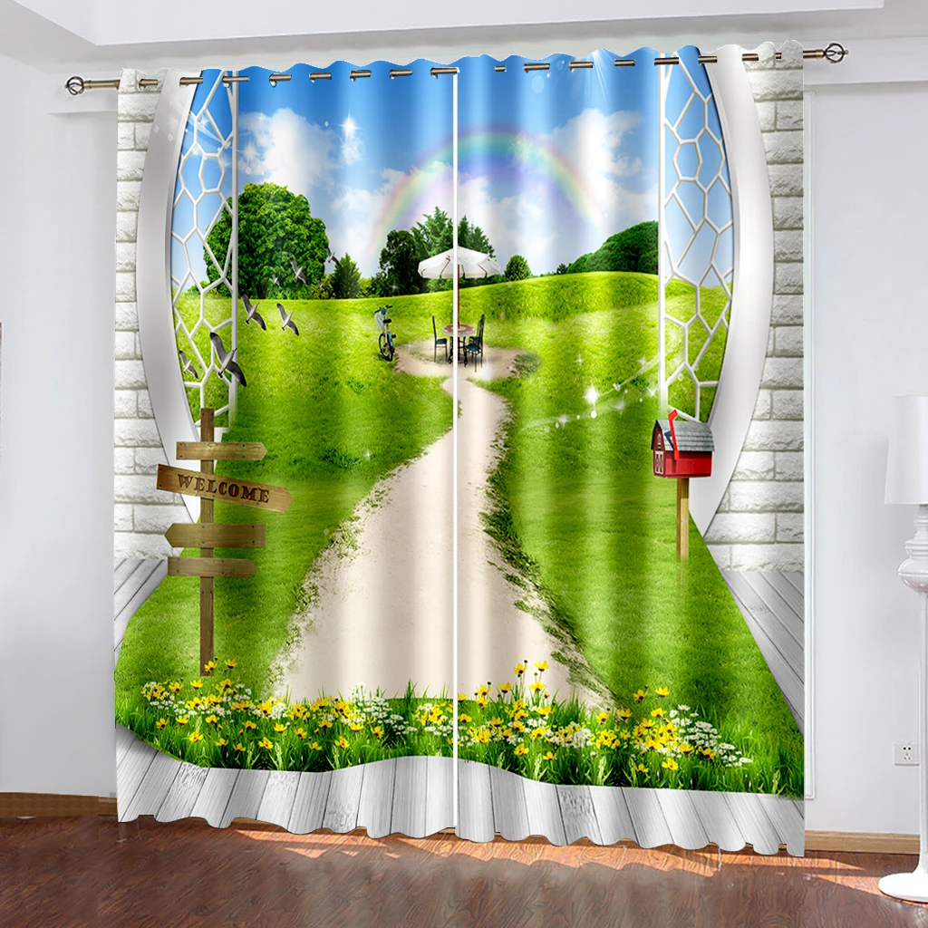 

Curtains for Living Room Bedroom Window Drape Home Decor green landscape park curtains 3d curtains