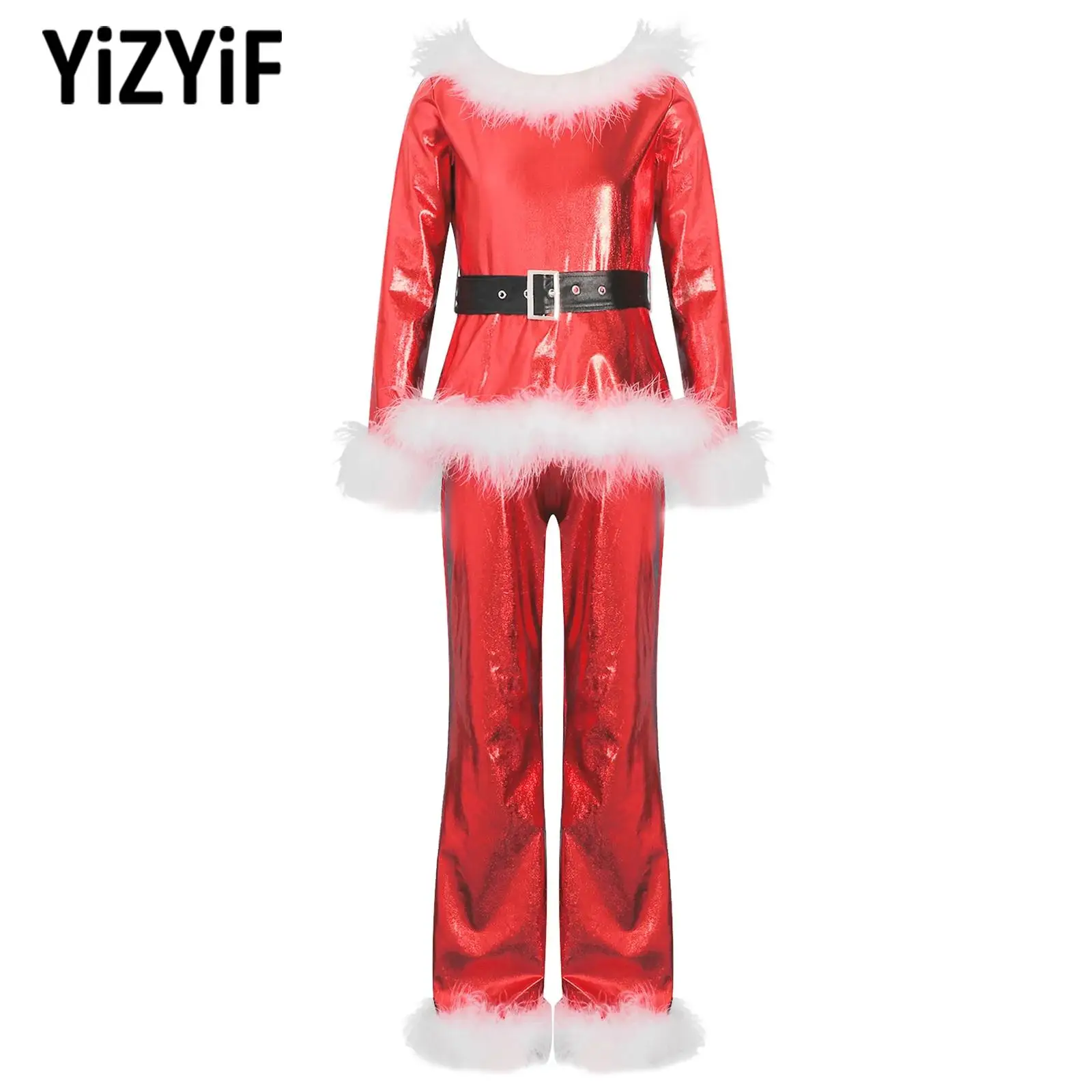 

Детский Рождественский комбинезон с Санта-Клаусом для девочек, блестящее боди с колокольчиком из искусственного меха для карнавала, Рождества, вечеринки, костюмы для балета, танцев, унитарда