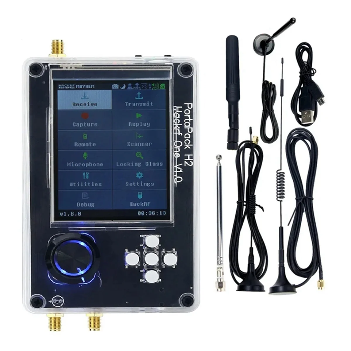

Для HackRF One R9 V1.8.X + Модернизированный для PortaPack H2 3,2 дюймов ЖК SDR радио + Корпус в сборе + антенна + USB кабель