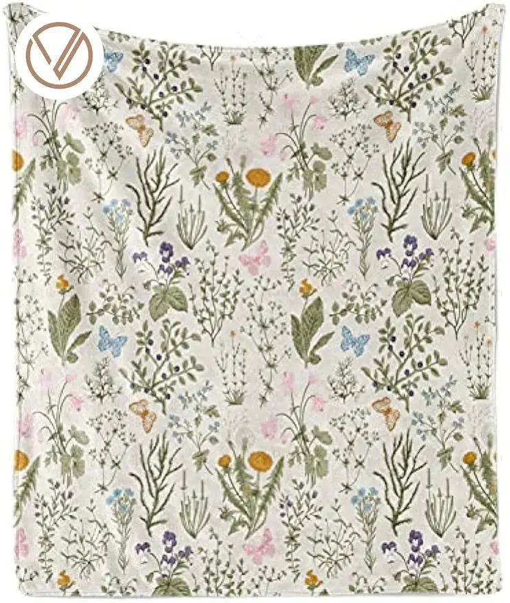 

Floral Throw Blanket,Garden Plants Flowers Botanical Classic Design Art, Flannel Fleece Accent Piece Couch Cover for Adults