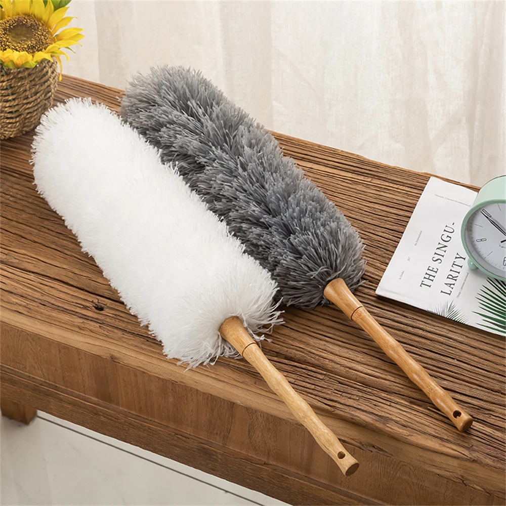 2024 Wooden Handle Microfiber Duster Electrostatic Adsorption Bendable Anti Dusting Brush Home Air-condition Car Furniture Clean