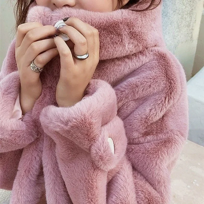 2023 Autumn New Imitation Mink Coat Women's Hooded Mid Long Loose Thickened Mink Leather Fashion High Grade Comfortable Fur Coat