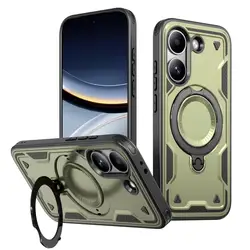 360° Rotating Stand with Magnetic Phone Case - Military Drop - proof Cover for Poco F7 5G (Green)