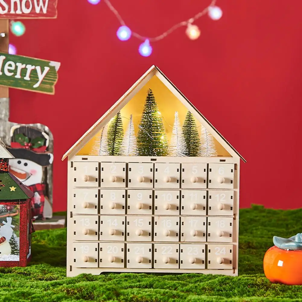 Christmas Advent Calendar Rustic Wooden 24 Empty Drawers Decorative Christmas Countdown Calendar House Shape Xmas