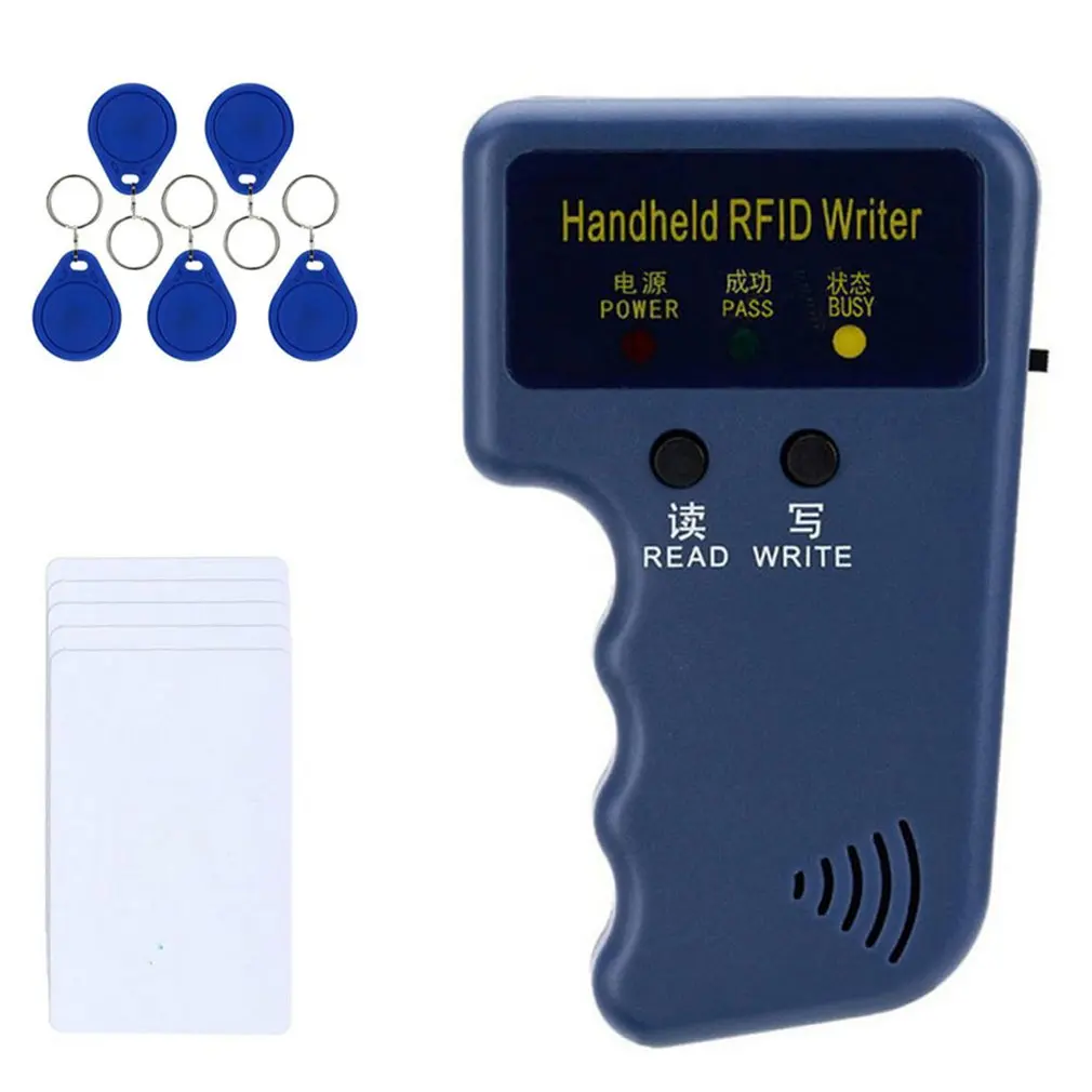 

Handheld 125KHz EM4100 TK4100 RFID Copier Writer Duplicator Programmer Reader + 5pcs EM4305 T5577 Rewritable ID Keyfobs Tags