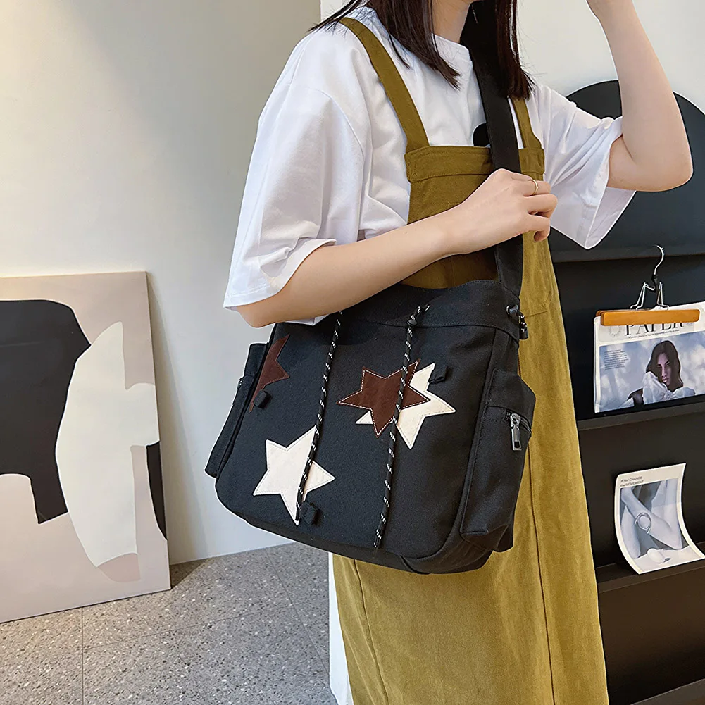 Women Cute Messenger Bag Large Capacity Canvas Lovely Shoulder Bag Star  Applique Y2K Street Style School Bag for Teens Students - AliExpress