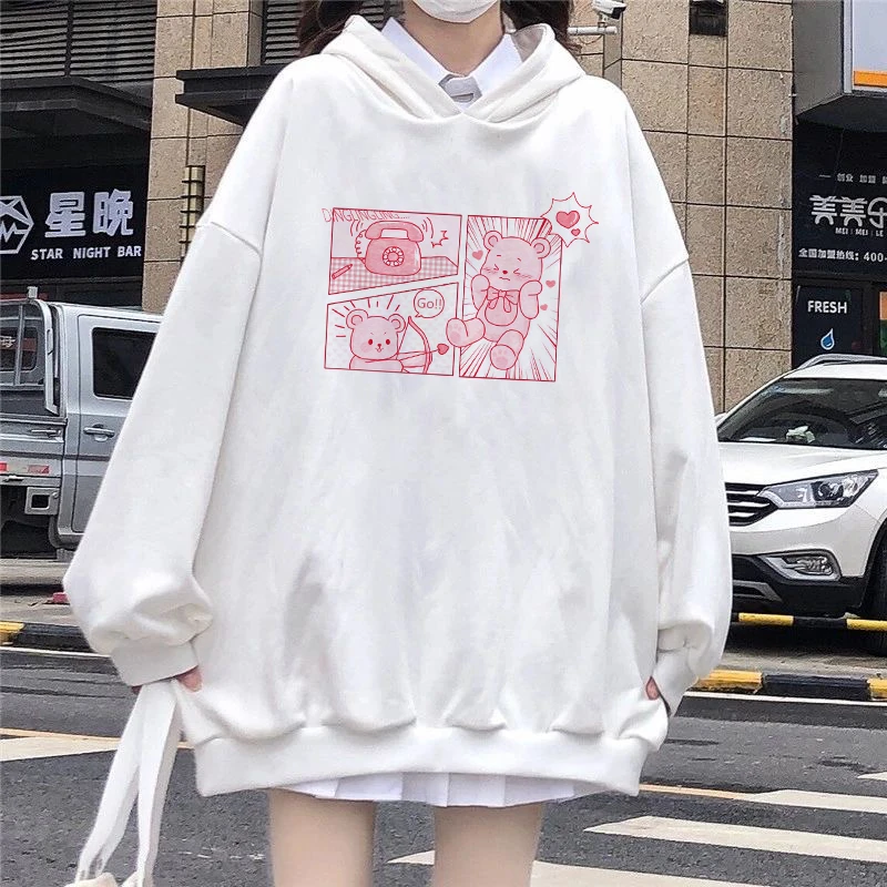 Sudaderas con estilo japonés para mujer, sudadera blanca con estampado de oso de conejo Harajuku, ropa bonita, Tops góticos Sudaderas con capucha y sudaderas| - AliExpress
