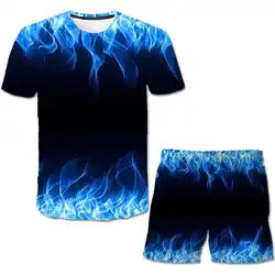 Summer Kids Boys Girls Flame Clothes Outfits 3D Printed T Shirts Short Pants Two Piece Sets Birthday Party Gifts Clothing Suits