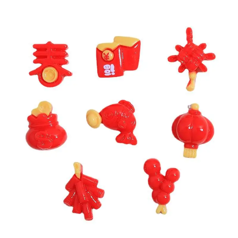 

10Pcs Small Size Donut New Year's Red Lanterns Firecrackers Chinese Knot Nail Art Cartoon Resin Accessories Decoration Charms