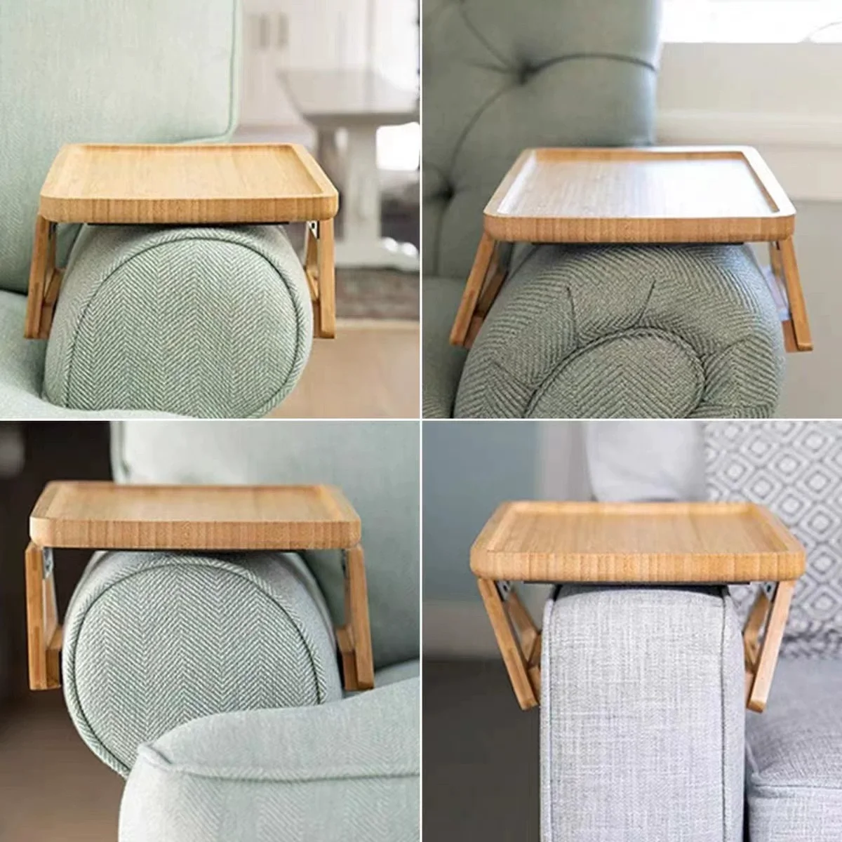 Foldable Bamboo Sofa Caddy Table-Space Saving 33x23cm（Natural/Brown）Multipurpose Snack Holder side table c shaped end table for couch bed tv tray for eating on couch small end tables small spaces easy assembly