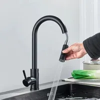 Baokemo Black Stainless Steel Kitchen Faucet Flexible Pull Out Two Modes Nozzle Hot Cold Water Mixer Tap Single Handle 2