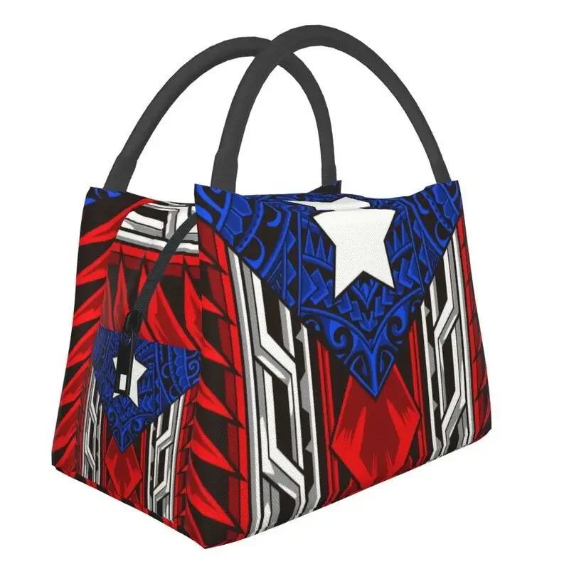 

Puerto Rican Tribal Flag Insulated Lunch Tote Bag for Women Modern Boricua Resuable Thermal Cooler Food Lunch Box