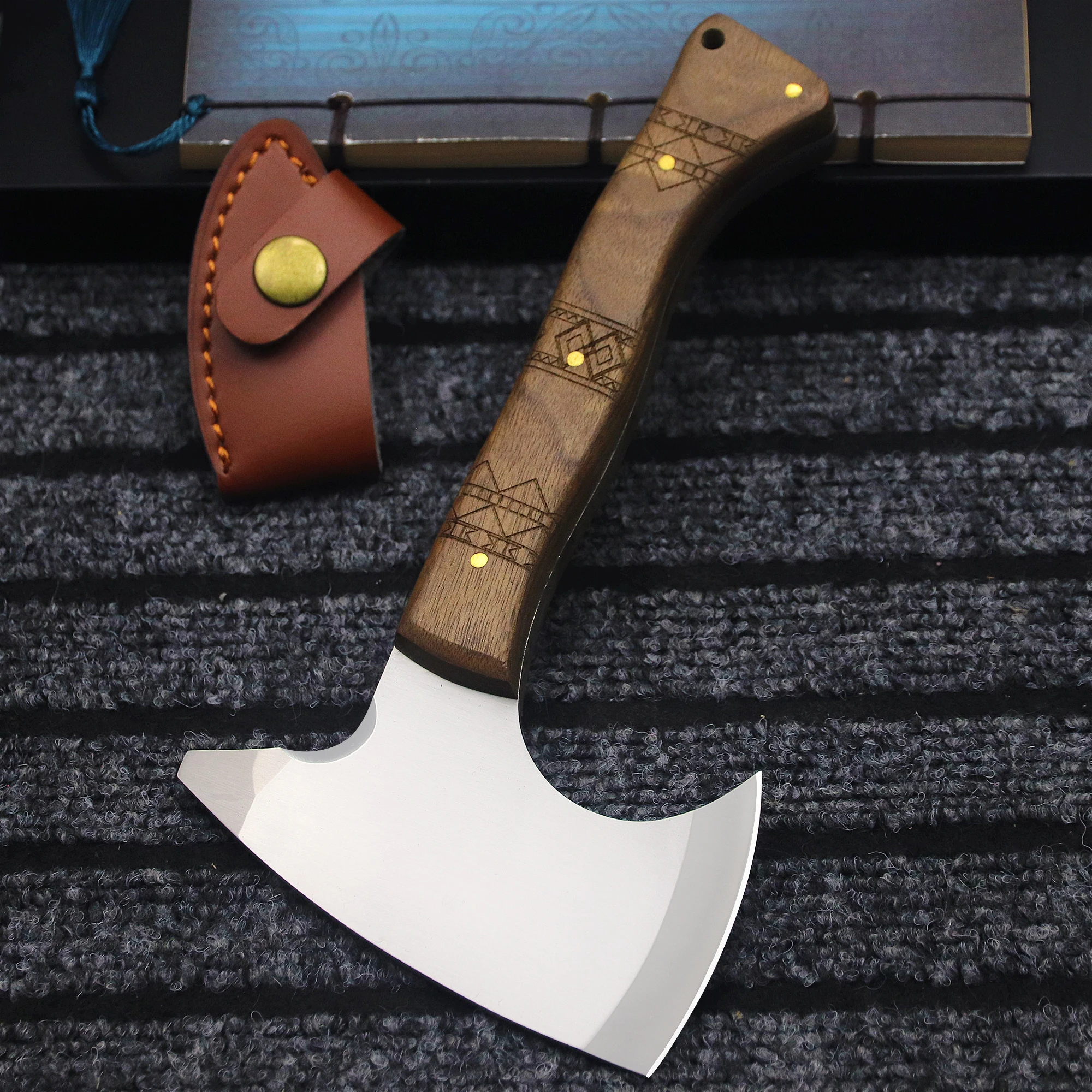 German d2 steel all Tang multi-purpose outdoor axe, jungle survival hatchet, EDC tool hand axe 4