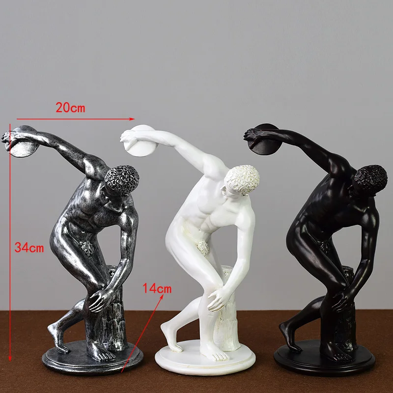 

European Resin Character Sculpture Discus Thrower Male Sports Athlete Statue Home Livingroom Table Figurines Decoration Crafts