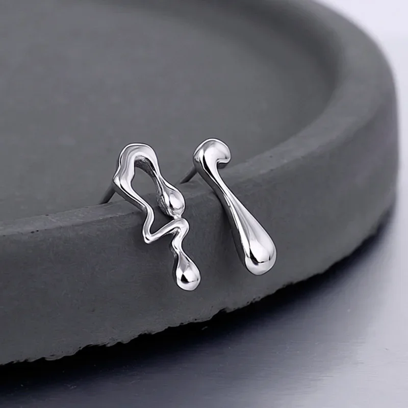 Youth of Vigor Solid 925 Silver Wavy Liquid Studs 18K Gold Tone Unique Party Woman Drop Earrings E1155