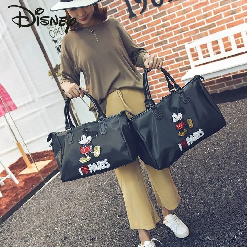Disney Mickey High Quality Sequin Fitness Bag Cartoon Fashion Crossbody Handbag Multifunctional Storage Travel Bag Luggage Bag