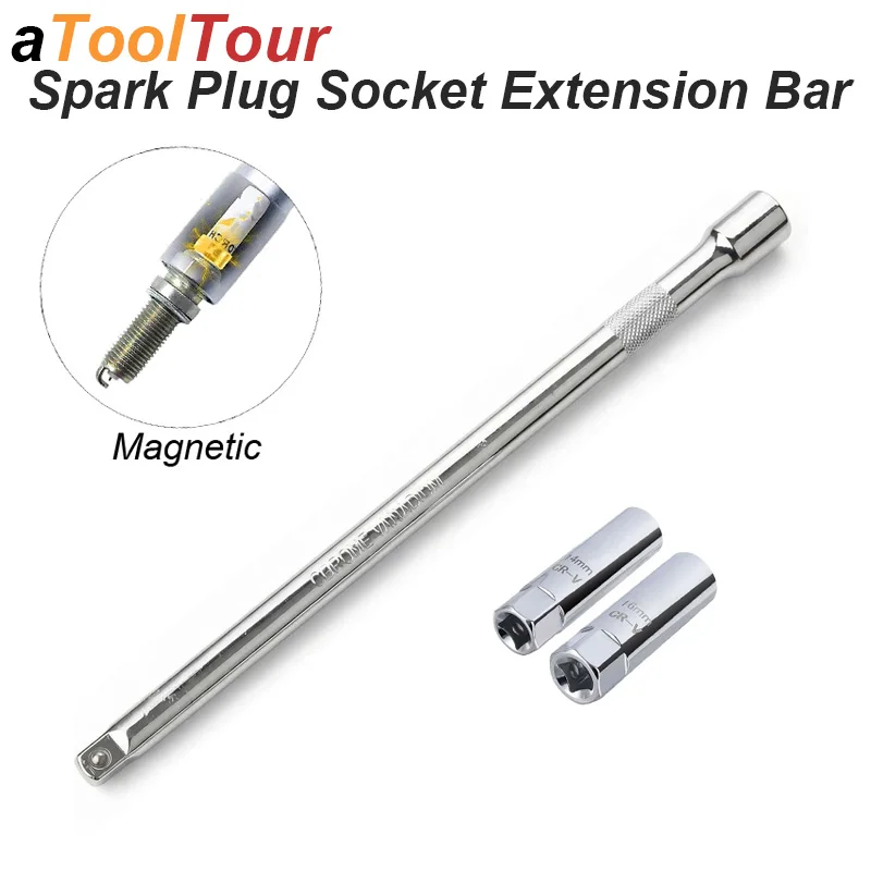 Chave de Soquete para Vela de Ignição com Barra de Extensão Longa 14 16mm, Kit Magnético para Instalação, Substituição e Reparo, Ferramenta de Remoção de Vela AUTO