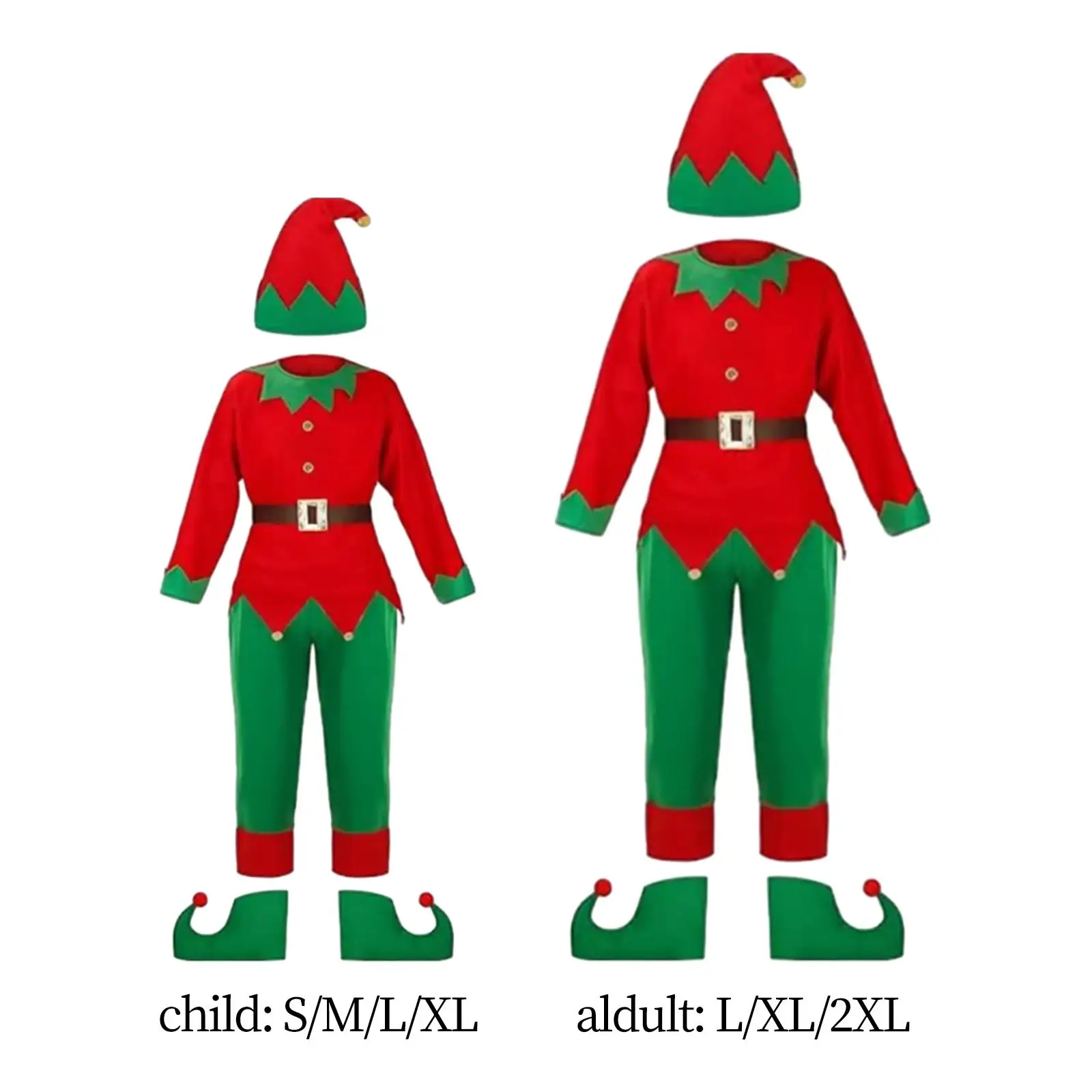 

Christmas Elf Costumes with Hat for Kids Adults Fancy Dress for Stage Performance Role Play Festival Parties Photo Props