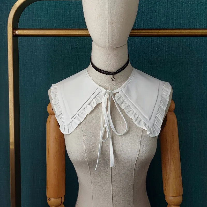 

White Simple Floral Embroidered Fake Collar Shawl for Women Neckwear Laple False Collar Shirt Sweater Detachable Collar Shawl