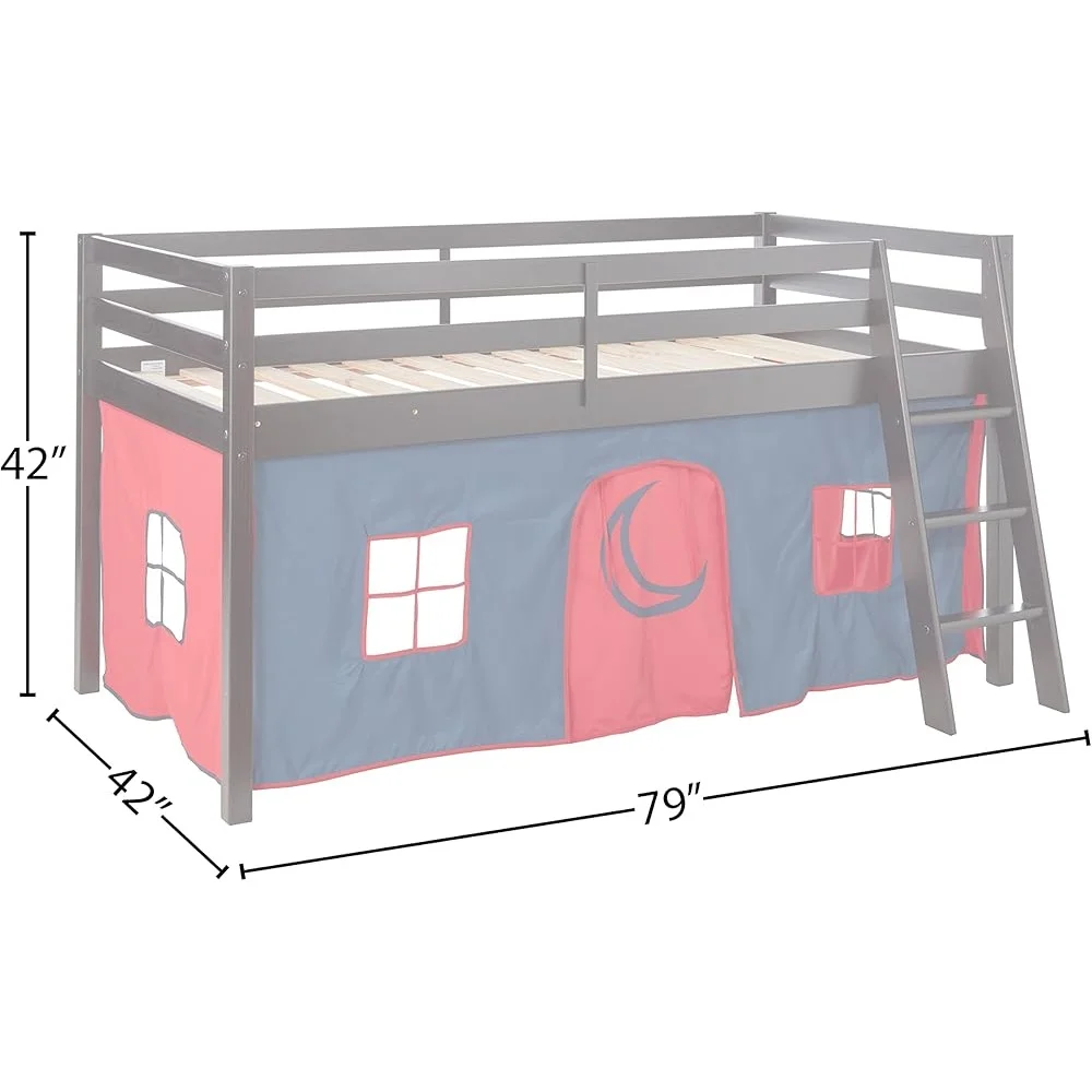 Roxy Twin Junior Loft Bed with Tent Safety Guardrails Flexible Ladder Eco-Friendly Solid Wood Space-Saving Kids Bed 5