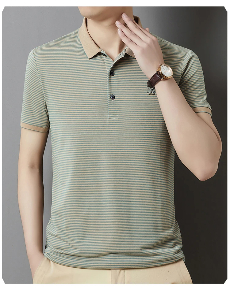 Summer Business Casual Quality Cotton Breathable Comfortable Lapel Polo Short Sleeve Striped Print Design Korean T-shirt Top 24 Se121dcee54014f65bded49518099611do