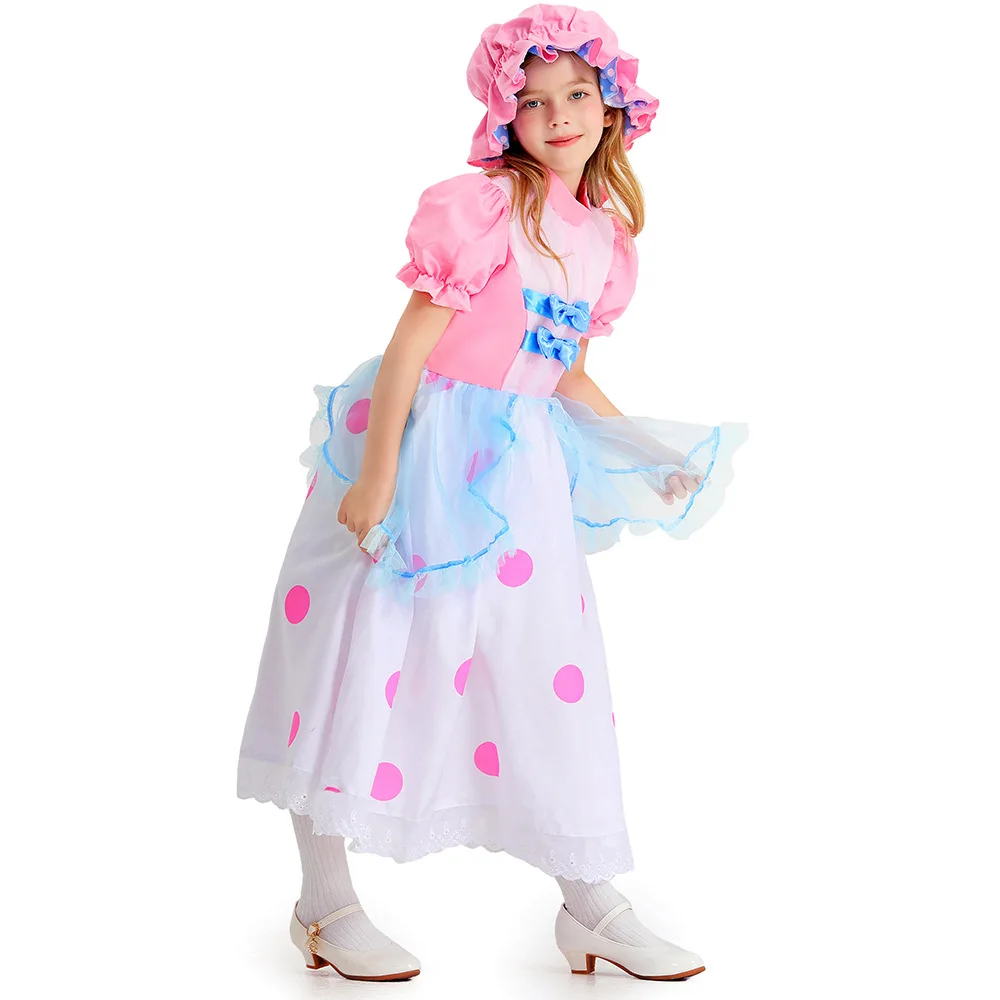 Children Girl Halloween Pink Princess Costume Kids Cartoon Anime Bo Peep Role Play Dress