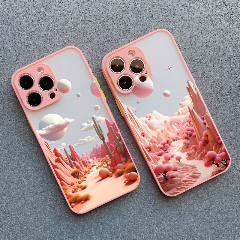 Creative Mountains Landscape Pink Shockproof Phone Case Cover