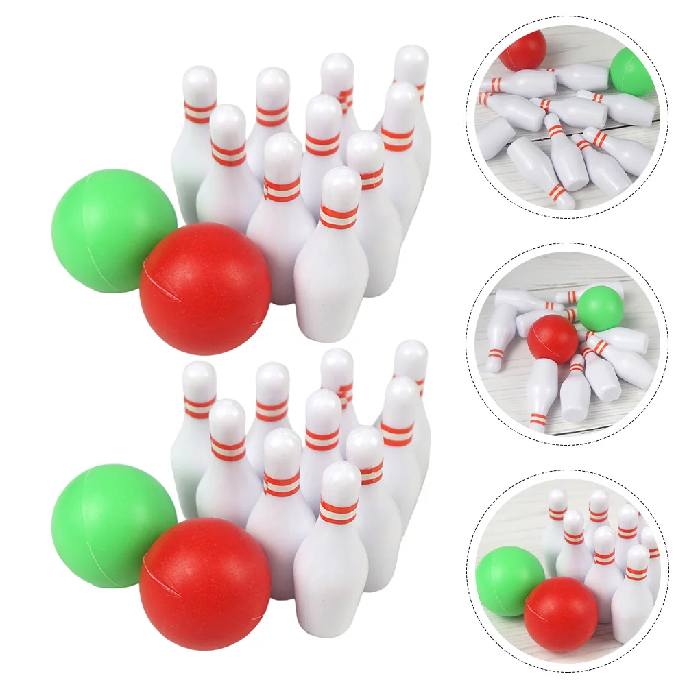 2 Sets Mini Bowling Balls Toys Decorative Bowling Model Plastic Kids Play European Style Mini House Accessory Simulated