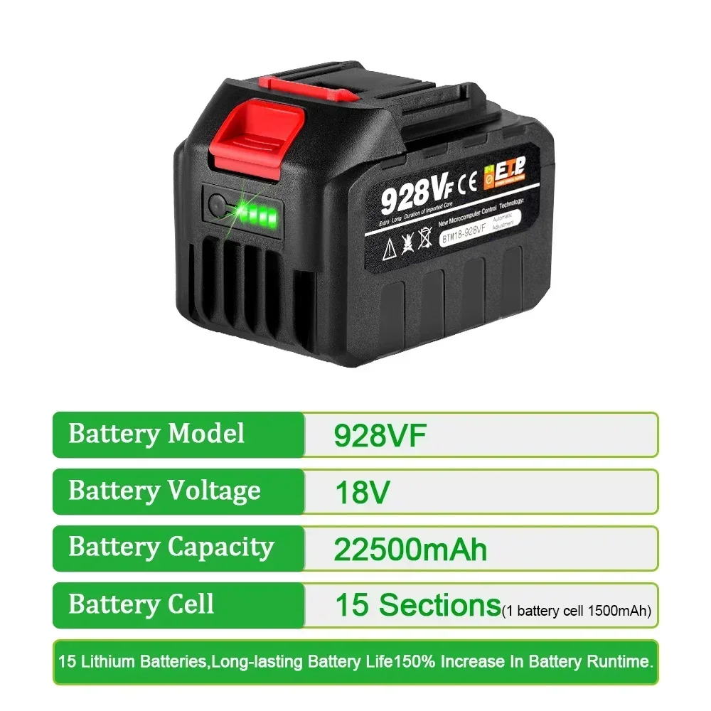 Rechargeable Lithium Ion Battery 18V 388VF 22500mah 15000mAh 928VF 128VF For Makita BL1830 BL1840 BL1850 Power Tool Battery power tool battery rechargeable battery