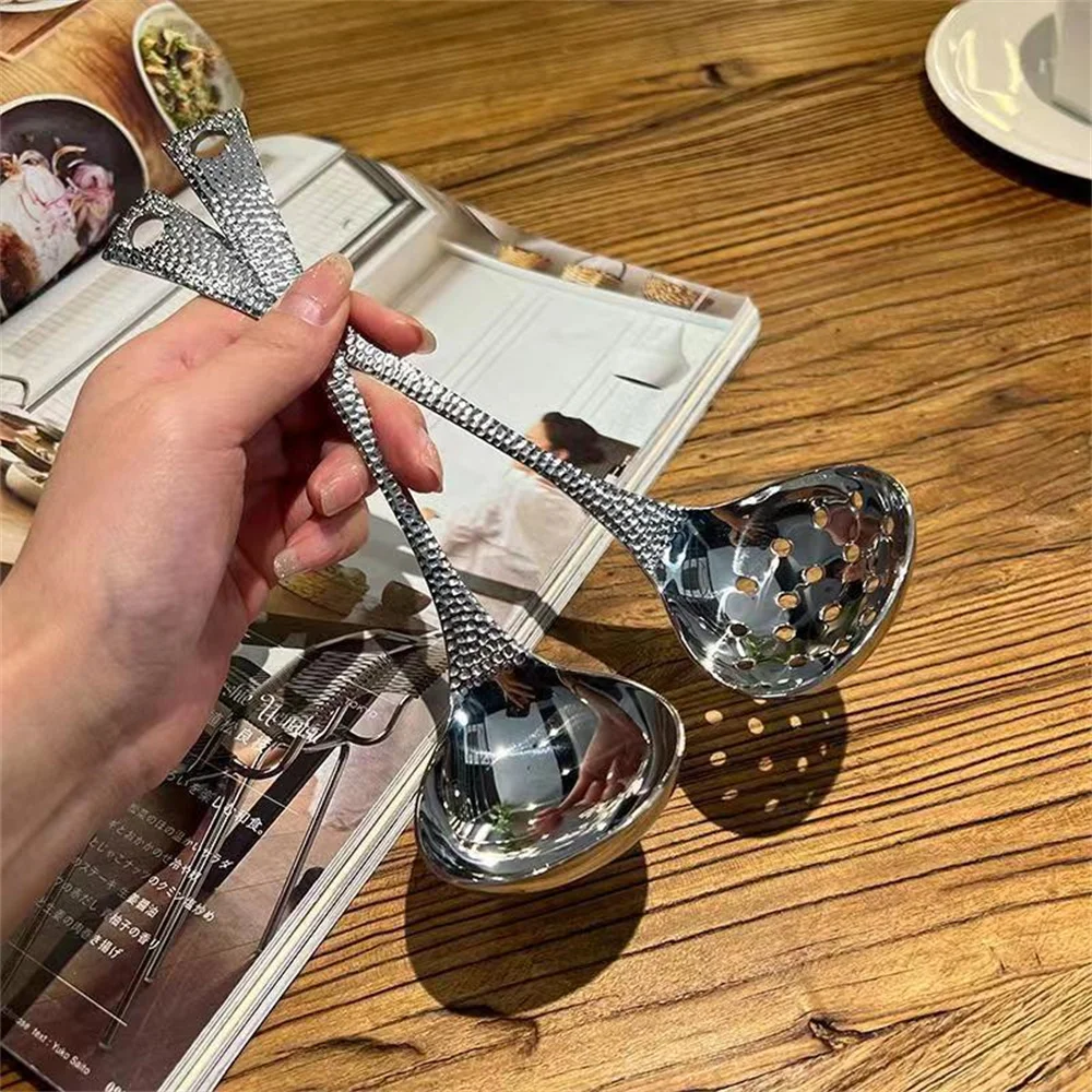 Stainless Steel Soup Spoon Soup Strainer Fish Scale Handle Spoon Household Hot Pot Kitchen Cooking Long Handle