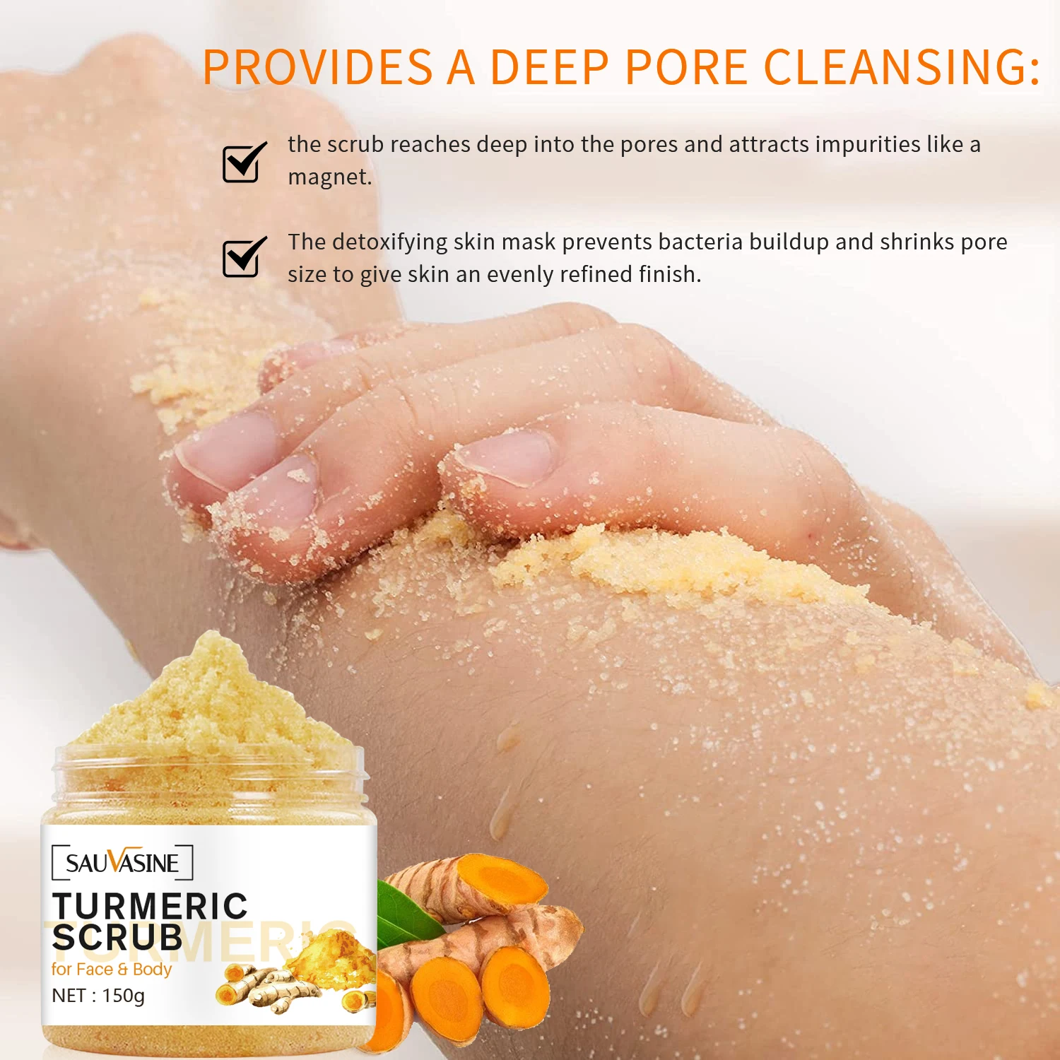 Turmeric Body Scrub for Women Men Lightening Exfoliate Remove Dead Skin Pore Cleansing Dark Inner Moisturising Smooth Skin Care