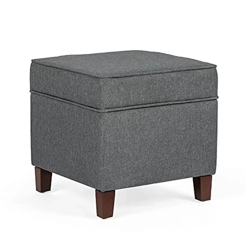 

Square Fabric Storage Ottoman Bench with Hinged Lid/Wood Legs Dark Grey Functional Footrest with Spacious Storage Space Sturdy