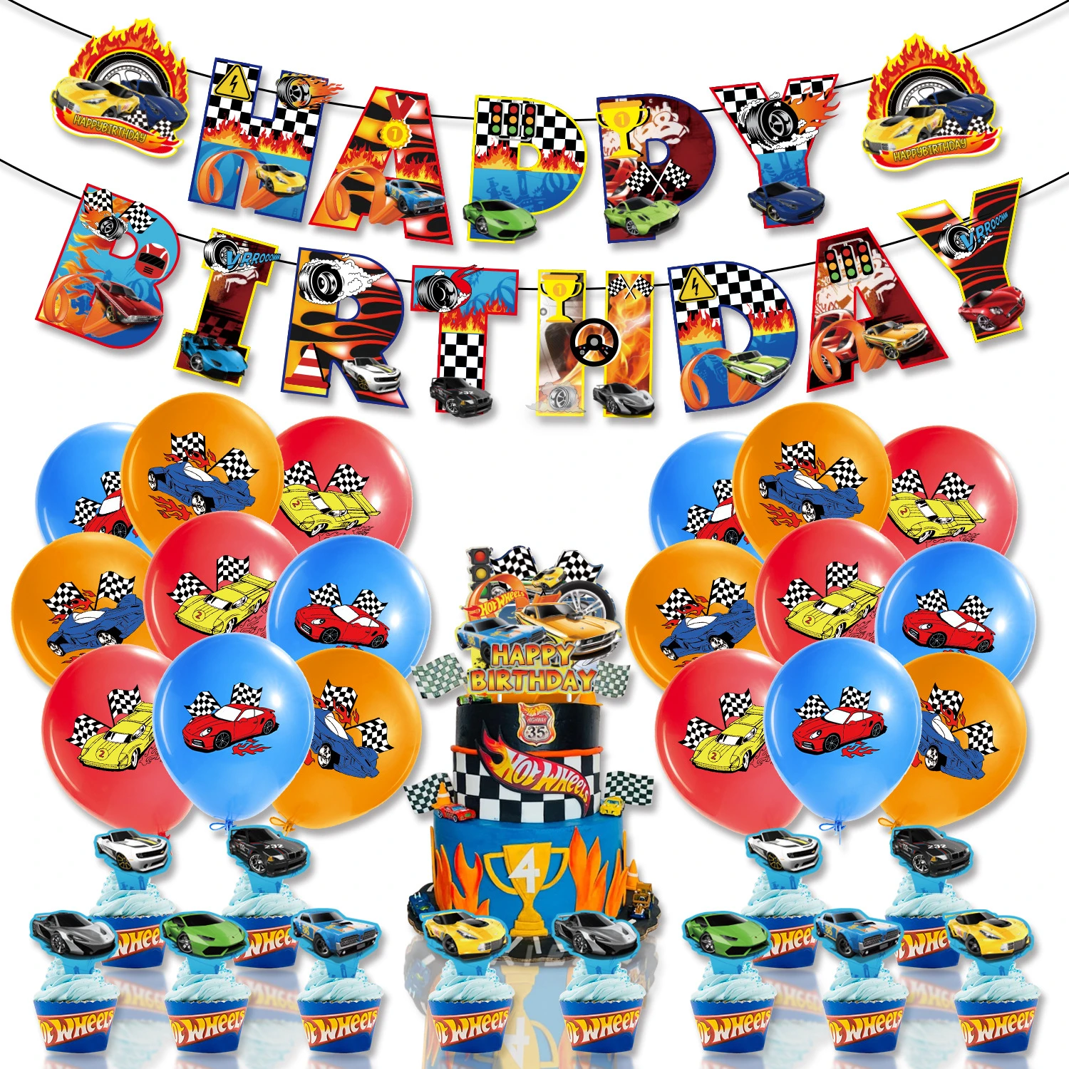 Hot Wheels Car Boy Birthday Decorations Wind Fire Wheels Car Balloon