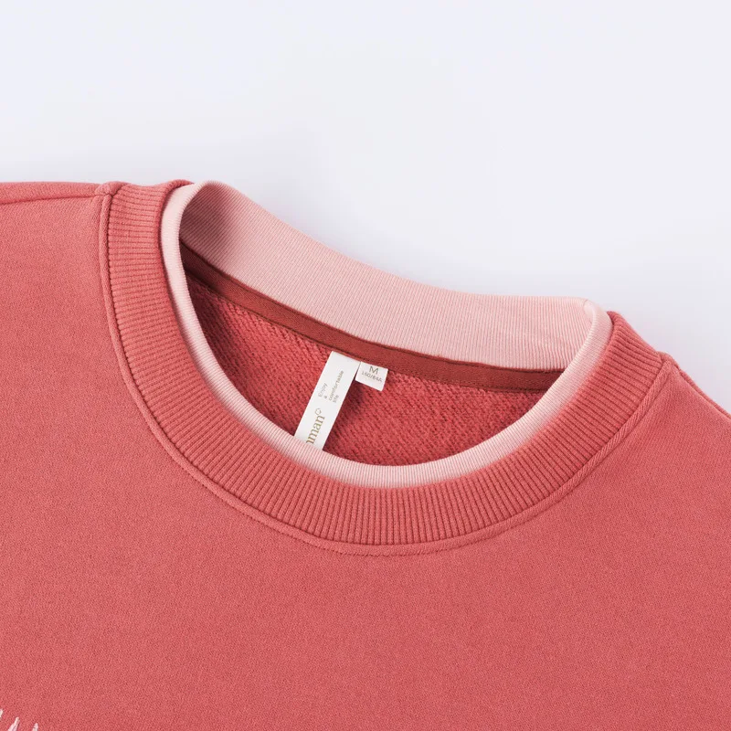 INMAN Women Sweatshirts 2023 Autumn Long Sleeves Round Neck Loose Hoodies Contrasting Embroidery Casual All-match Red Tops