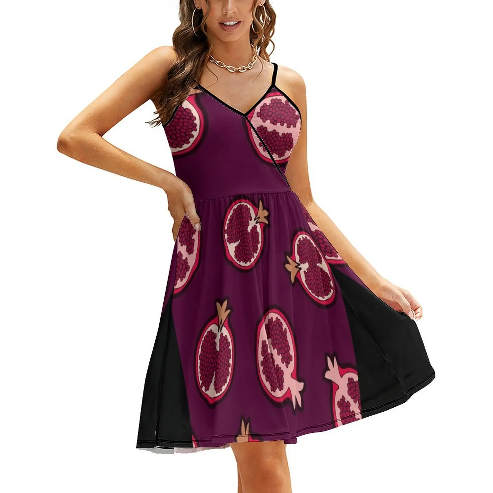 

Pomegranate Pattern Sling Dress party dress women elegant luxury long sleeve dresses dresses for womens