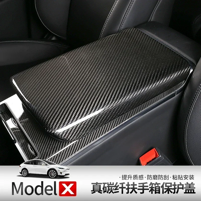 

For Tesla Model X 2023 Real Carbon Fiber Car Armrest Cover Anti-Scratch Center Console Cover Car Interior Decoration Accessories