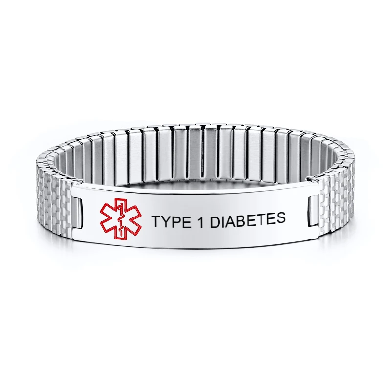 Personalized Medical Alert Bracelet Stainless Steel Engraved Diabetes