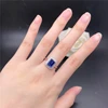 Genuine 18K White Gold Rings Female 2CT Rectangle Sapphire Diamond Wedding Rings For Women Beautiful Birthday Jewelry 1