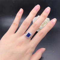 Genuine 18K White Gold Rings Female 2CT Rectangle Sapphire Diamond Wedding Rings For Women Beautiful Birthday Jewelry 1