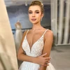 Graceful Romantic A Line Women Wedding Dresses Sexy V-Neck Lace Appliques Bride Gown Spaghetti Strap Vestido De Novia Customized 3