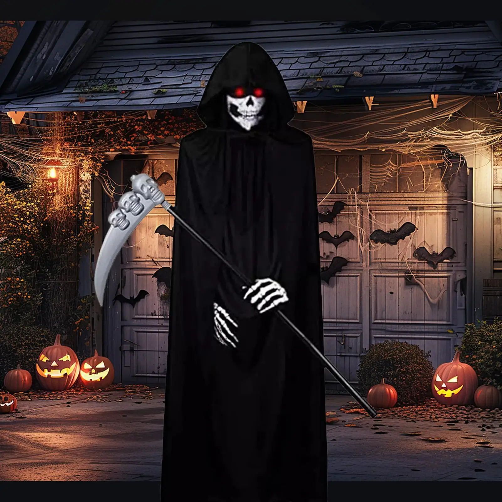 Black Cloak With Hood Halloween Witch Vampire Cosplay Black Cape Full Length Unisex Dress Up Clothes With Gloves Cosplay