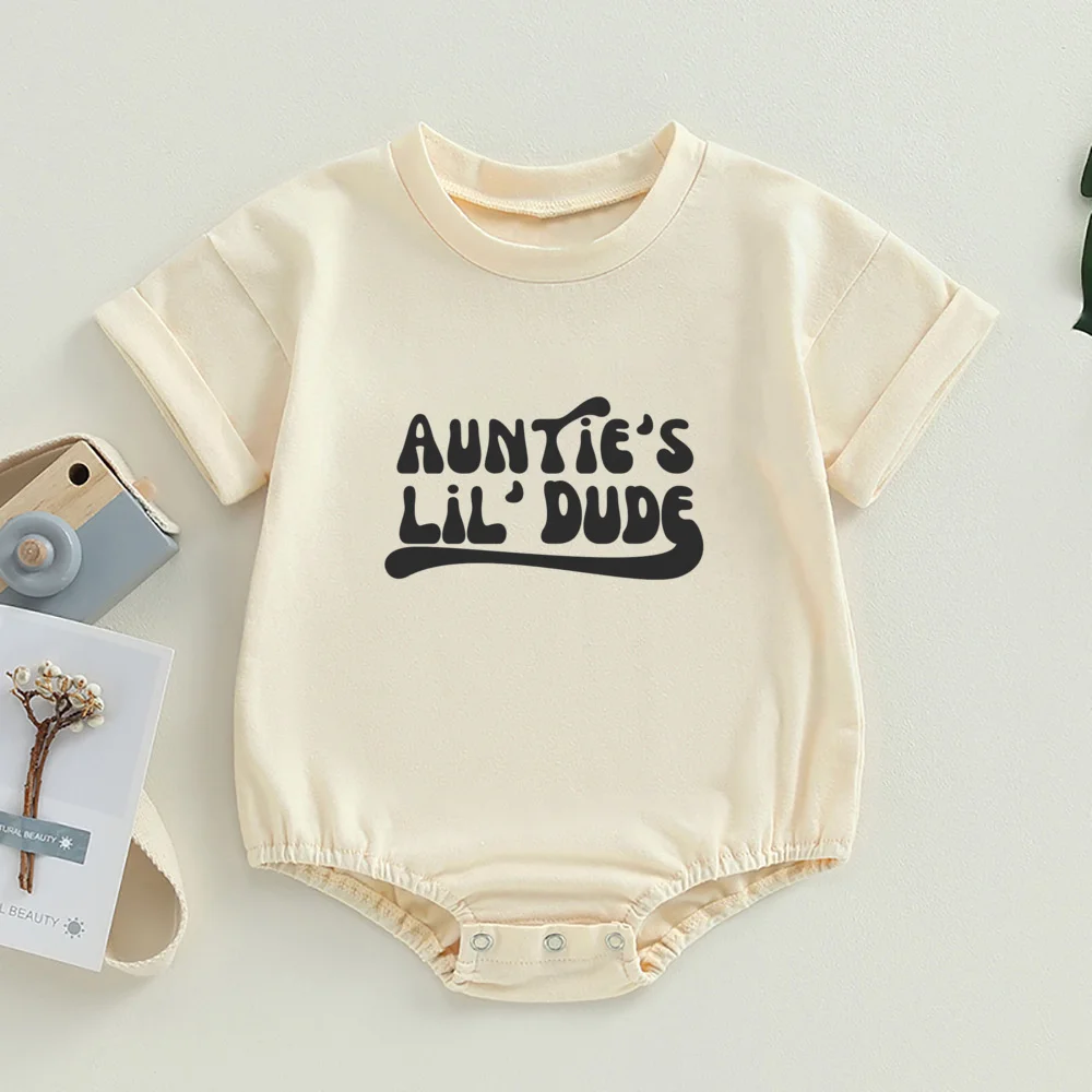 Auntie's Little Bestie Bubble Romper Newborn Baby Girl Boy Clothes Summer Short Sleeve Crewneck Cute Bodysuit Top Outfit 5