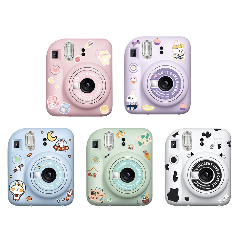 For Fujifilm Instax Mini 12 Transparent Camera Case Protective Carry Bag Cover with Shoulder Strap Storage Bag with Cute Sticker