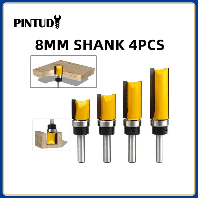 4PCS 8MM Shank Woodworking Milling Cutter Profile Trimming Knife Engraving Machine Milling Cutter with Bearing carbide end mill,milling machine tools,alloy carbide milling cutter