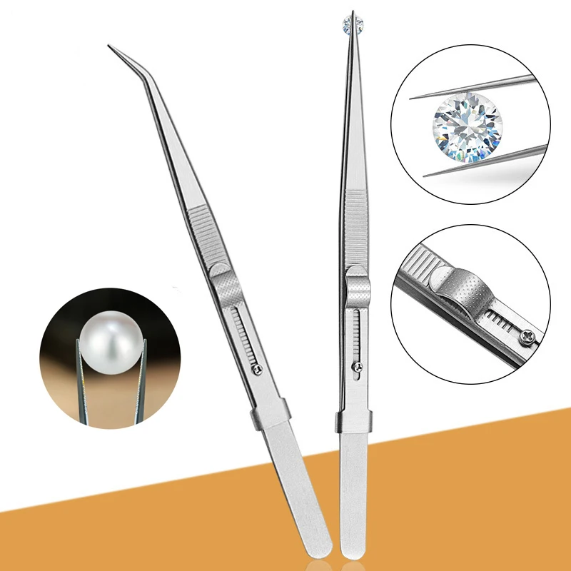 Repairing Professional Stainless Steel Tweezers Jewelry Fixed lock DIY Diamond Gem Jewelry Making Tools Multipurpose Clip