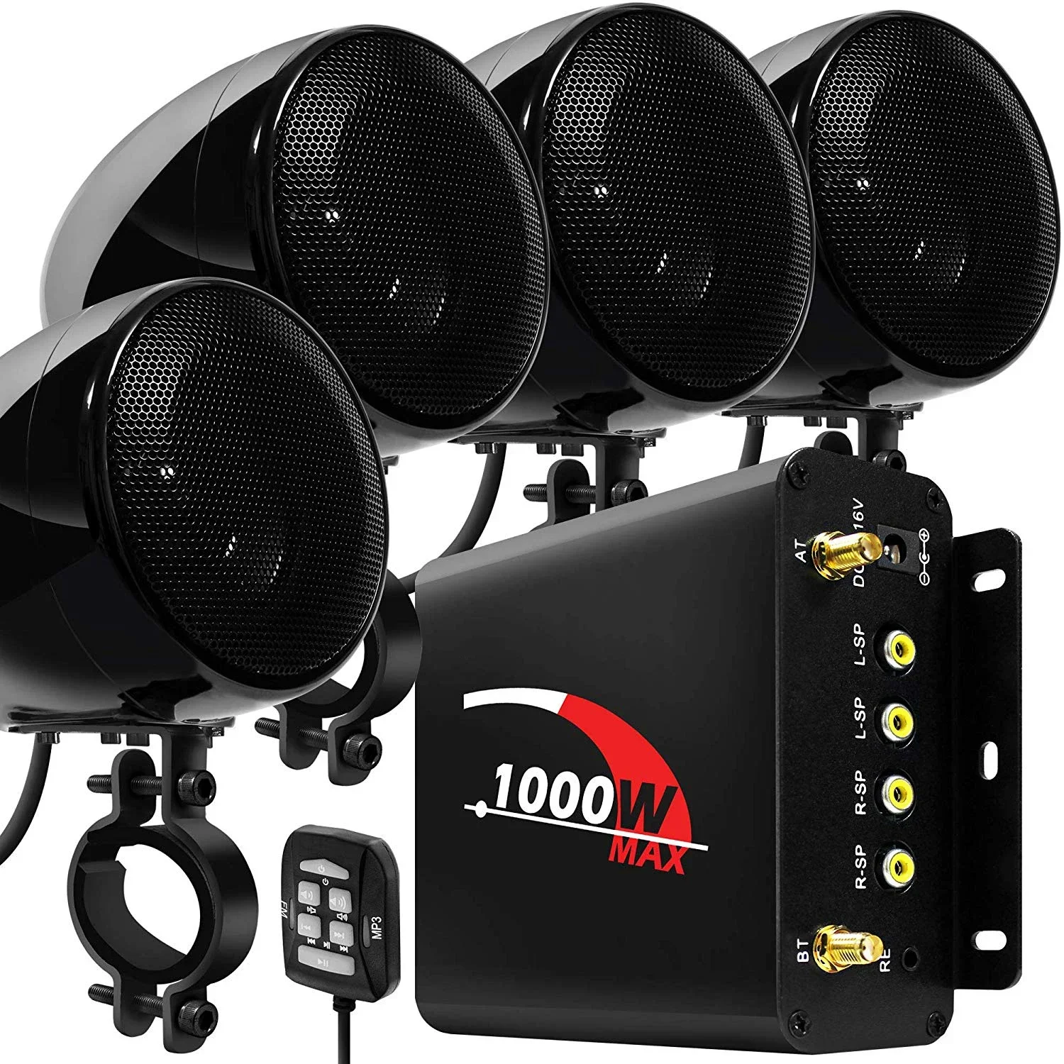 Aileap 1000W 앰프 4 스피커 방수 오토바이 오디오 ATV UTV 보트 블루투스 스테레오 시스템 (FM 라디오, USB, SD Mp3 지원)