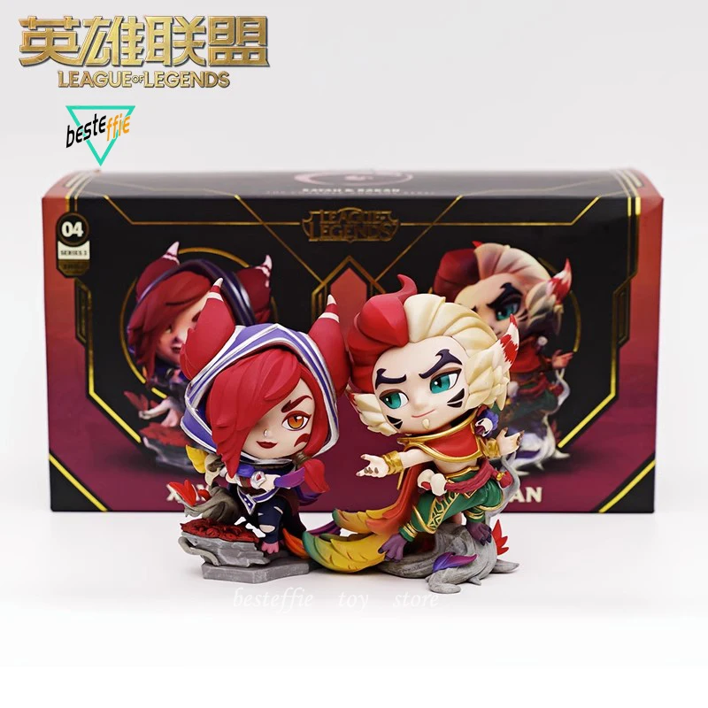 

League Of Legends Anime Figures kawaii Rakan Xayah couple q version action figures pvc statue collection dolls boy birthday gift